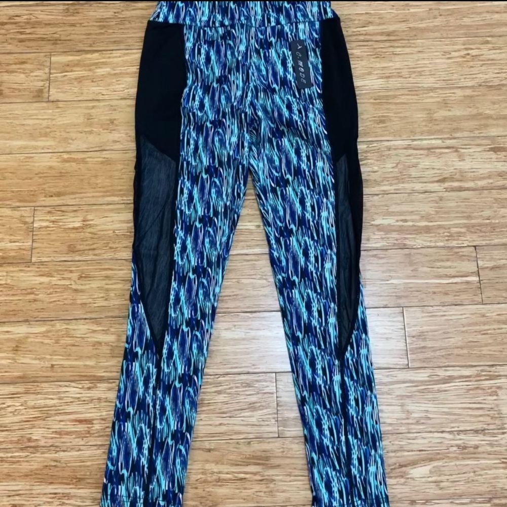 C-Mode Leggings Yoga Pants Multicolored Size S/M Sheer Sides Brand New.